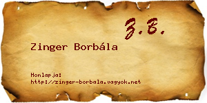 Zinger Borbála névjegykártya